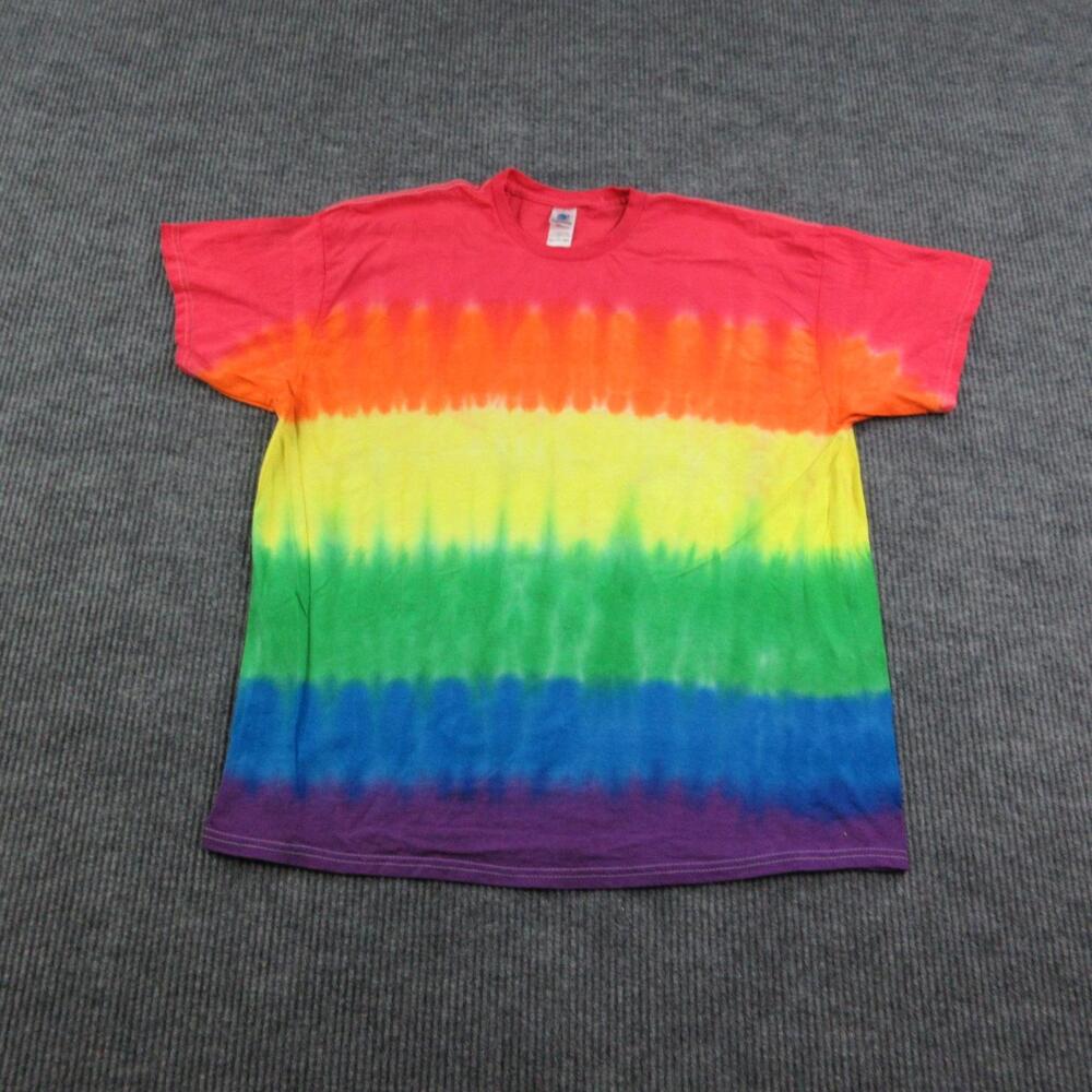 Rainbow Striped Shirt Mens 2XL Multicolor Tie Dye Cotton Colortone Graphic Tee